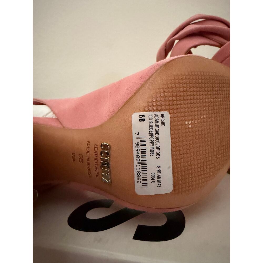 Schutz Leather Suede archie poppy rose sz 5 heels - Picture 6 of 6